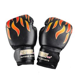 Sports Gloves SUTEN Children Flame Mesh Palm Boxing Gloves Professional Sanda Training Breathable PU Leather MMA Flame Gloves 230625