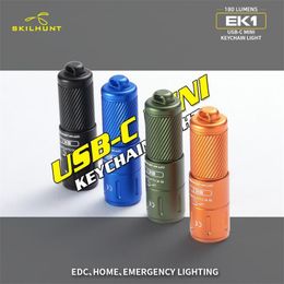 Falllampes Torches Skilhunt Ek1 180 Lumens USB-C uppladdningsbar Mini KeyChain LED-ficklampa Poket Light Outdoor Daily Camping Ridning Ridning 230625
