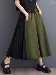 Women's Pants Patchwork Pleated Vintage High Waist Wide Leg Trousers Women Loose Casual Ladies Skirt Fashion Streetwear Summer 2023