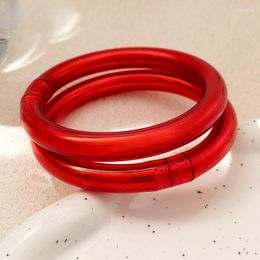 Bangle Fashion Jewellery Shiny Red Bracelet Bangles Elegant Temperament High Quality Plastic Tube Inner Glitter For Women