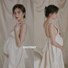 Dress Dvotinst Women Photography Props Maternity Dresses Sleeveless Backless Pearl Pregnancy Dress Studio Photoshoot Photo Clothes