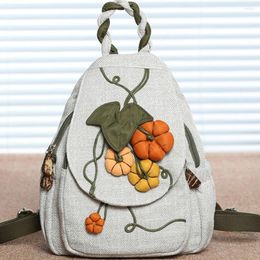 School Bags Women's Backpack 2023 Handmade Vintage Canvas Bag Fresh Casual For Women Vegetable Pattern Travel