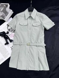 Basic & Casual Dresses Designer Summer New Sweet, Gentle playful Age Reducing Letter Metal Buckle Belt Shirt Dress L7Z6