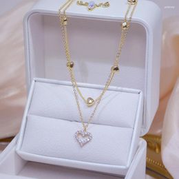 Choker 2023 Fashion Women Double Layer Heart Shining Bling Zircon Necklace Elegant Wedding Pendant Chain Jewellery