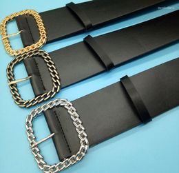 Belts 2023 Fashion Leather Women's Belt Vintage Golden Buckle Wide Waist Dress Coat Waistbands Seal Stretch Cummerband
