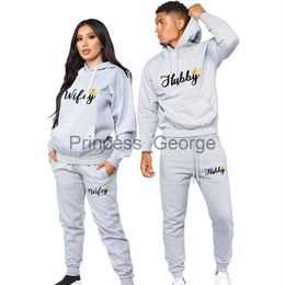 Men's Tracksuits Couple Sportwear Set Hubby Wifey Print Lovers Clothes Fleece Suit Men Hoodie and Pants 2 pieces Hoodies Women's Tracksuit x0627