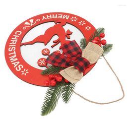 Decorative Flowers Christmas Hanging Welcome Sign Wooden Round Hollowed For Interior Decoration
