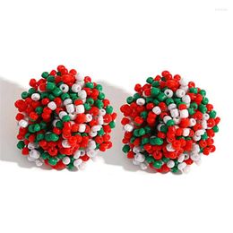 Stud Earrings CHRISTMAS (Red/Green/White) 28mm Large Seed Bead Topper Dome Earring 1 Pair Finding Pom Word Connector Accessor