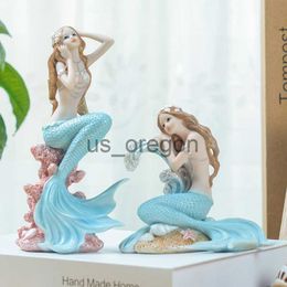 Decorative Objects Figurines European Resin Cute Mediterranean Princess Ornaments Home Room Table Figurines Mermaid Angel Girl Decor Crafts Birthday Gifts