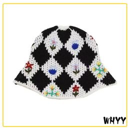 Korean Style Flowers Crochet Bucket Hat Women Vintage Weave Fisherman Hat Ladies Summer Breathable Sun Hat Fashion Travel Panam