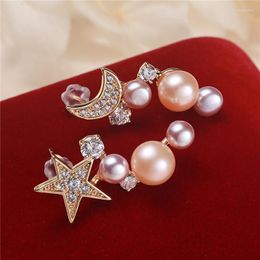 Dangle Earrings Moon Star Shape Real Freshwater 4-8MM Pearl Gold Plated Drop Nice Party Wedding Women Gift 10 Pairs/lot