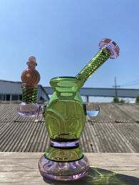 Glass pipes green with pink recycler rig 14mm welcome to place an order