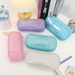 Macaron Pencil Case Large Capacity PVC Stationery Storage Pouches Women Travel Makeup Pouch Holder Girls Gifts School Supplies