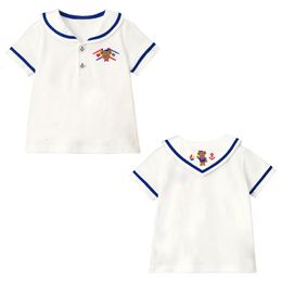 Family Matching Outfits Japanese Boys and Girls Cartoon Bear Embroidery Blouses Short Sleeved Shirts Polo Shirt Underneath Korean Children's Clothing 230626