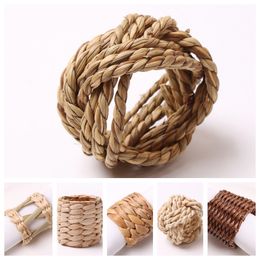 Towel Rings 6pcs Rural Style Napkin Natural Straw Corn Husk Water Hyacinth Grass Bamboo Rattan Buckle Table Cloth Holder Eco friendly 230627