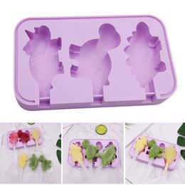 Ice Cream Tools Silicon Stencil Dinosaur Shape with 6 PP Stick Easy Release 4 Colors Multifunctional Icecream Mould Popsicle xqmg 230627