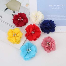 Dried Flowers 10PCS Pearl Rhinestone Chiffon flowers Hair Accessories DIY Flower Bouquet Decorations No clips for headband