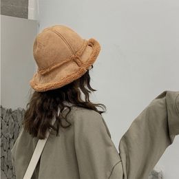 Short Plush Bucket Hat with brim Hat Adult Cloche With Short Plush Trim Winter Warm Bowler Hat Plush Fisherman Hat Drop Shipping