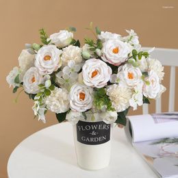 Decorative Flowers 5 Forks Simulation Rose Flower Bouquet Wedding Hand Bouquets Home Living Room Interior Decoration Props Artificial Fake