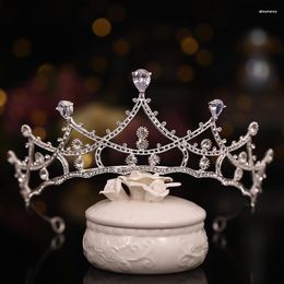 Hair Clips Bride Crown Trendy Silver Colour Flower Zircon Rhinestone Bridal Accessories Wedding Headpiece Ornaments Tiara