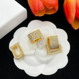 Luxury Brand Designer Earrings For Women With Full Rhinestone And Glossy Accents Detachable Letters Gold Noble Earring Stud Jewellery