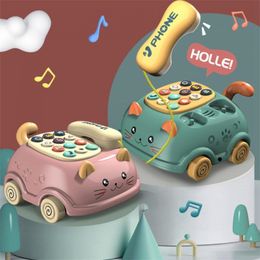 Toy Phones Baby Phone Cartoon Simulated Landline Toddler Drag Play With Call Music Early Education Toys Gift For Kids 230626