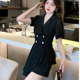 Women's Tracksuits Office Lady Matching Sets Korean Women Summer Graceful Blazers Dress Shorts 2 Piece Set 2023 Work Slim Black Clothing