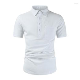 Men's Casual Shirts Men's 2023 Summer Men's Lapel Short Sleeve Loose Button Down Shirt White Blue Cotton Solid Colour Polo For Men
