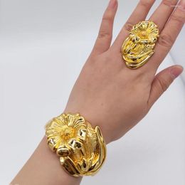 Necklace Earrings Set Luxury Bangle Ring For Women Dubai Gold Color France Flower Bracelet Jewelry Arabic African Wedding Accessory