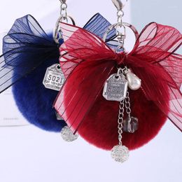 Keychains Ribbon Bow Pompons Knot Imitation Rex Ball Keychain Girls Fashion All-match Bag Fake Fur Hair Ornament