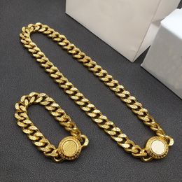Neutral Style Thick Chain Cuba Choker Necklaces Bracelet 18K Gold Plated Men Bangle women Earring Rings Sets Hiphop Rock Punk Designer Jewelry XMS26 --07