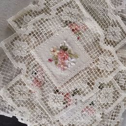 Mats Pads 2P Set CottonRibbon Embroidered laceSquare Coaster vaseMat Natural Hand Crocheted Placemat Tuscany Embroidered25 25cm 230627