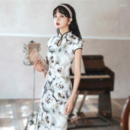 Ethnic Clothing Sheng Coco Ladies Plus Size Qipao Chinese Vintage Water Droplets Collar Traditional Cheongsam Dress Rayon Floral Novelty