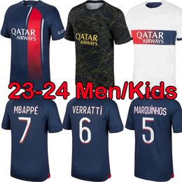 2023 2024 MBAPPE Soccer Jerseys HAKIMI SERGIO RAMOS VERRATTI DANILO PSGS SANCHES 22 23 24 Maillots Men Kids Kit Sets Uniform Enfants Football Shirt S-2XL