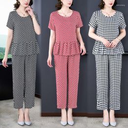 Women's Two Piece Pants Woman Cotton Linen Vintage Tops Female Summer Casual Sets Short Sleeve Loose And Femme Harem Suits G176