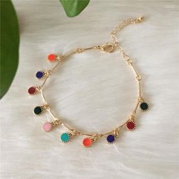 Charm Bracelets Lovely Gold Colour Plating Colourful Enamel With Round Disc Bracelet Anklet For Women Girl Summer Decoration Jewellery