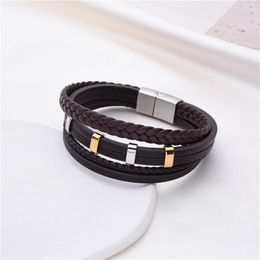 Bangle High Quality Stainless Steel Leather Bracelet Men Classic Fashion Magnet Buckle Rivet For Jewelry