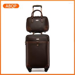 Suitcases 16 "portable Suitcase Men's Leather Carry On Universal Wheel 20" Boarding Luggage Sets Travel Female Password