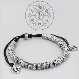 Charm Bracelets Tibetan Buddhist Bracelet With Six Words Mantra Silver Beads Authentic Original Lucky For Men