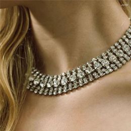 Choker Luxury Multi-row Rhinestone Short Neck Necklace Shiny Crystal For Women's Chain Banquet Party Jewellery Wholesale