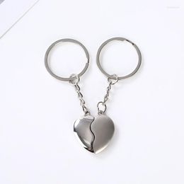 Keychains 1Pair Couple Keychain Key Silver Colour Korea Romantic Lover Love Heart Shape Magnet Souvenirs Valentine's Day Gift