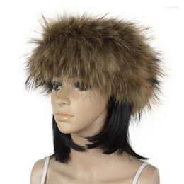 Scarves Women Winter Warm Stretchable Ring Raccoon Fur Knit Loop Wraps Shawls Elastic Real Headband Headgear