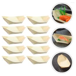 Dinnerware Sets 50 Pcs Sushi Boat Mini Plastic Containers Dessert Plate Wood Disposable Serving Tray