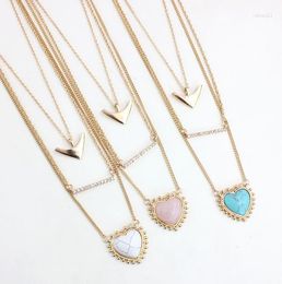 Pendant Necklaces 2023 Natural Stone Arrow Mutilcolor Necklace Peach Heart Personality Mutillayers White Pink