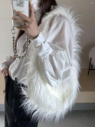 Evening Bags JIAERDI Plush Solid Handbags Women 2023 Sweet Fur Chic White Underarm Bag Ladies Casual Harajuku Shoulder Y2k