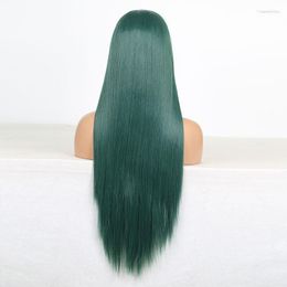 Synthetic Wigs RONGDUOYI Long Silky Straight Hair Lace Wig Heat Resistant Fibre Front For Women Dark Green Cosplay