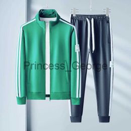 Men's Tracksuits New Striped Tracksuit Men's Jacket And Pants Running Sets Sportswear Green Zip Cardigan Sweatpants 2pcs Sweat Suit Male Clothes x0627