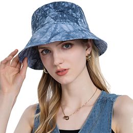 Women Summer Folding Bucket Hat for Beach Holiday Lady Spring Bowler Sun Protection Cap Tie-dyeing Headgear Wholesale Drop Ship