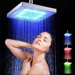 Bathroom Shower Heads LED Rainfall Shower Head Square Shower Head Automatically Color-Changing Temperature Sensor Showerhead for Home Bathroom R230627