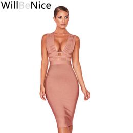 Dresses Willbenice Women Hollow Cut Out Bandage Dress 2019 New Sexy Deep Vneck Sleeveless Bodycon Club White Evening Party Dress